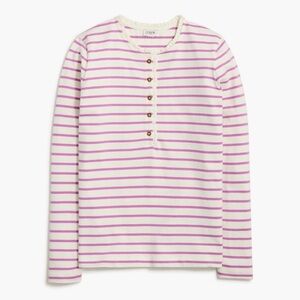J. Crew Striped Ruffle Collar Henley - Pink and White Stripes